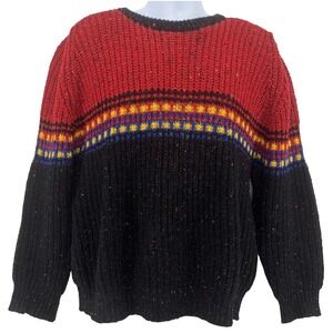 Kenneth Roberts Sweater Men XL Wool Donegal Speckled Knit Red Black Vintage HK